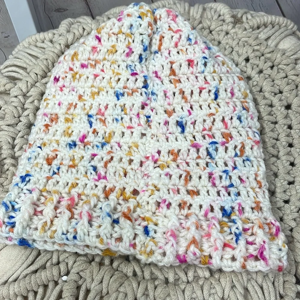 Handmade crochet heart ruffle beanie hat